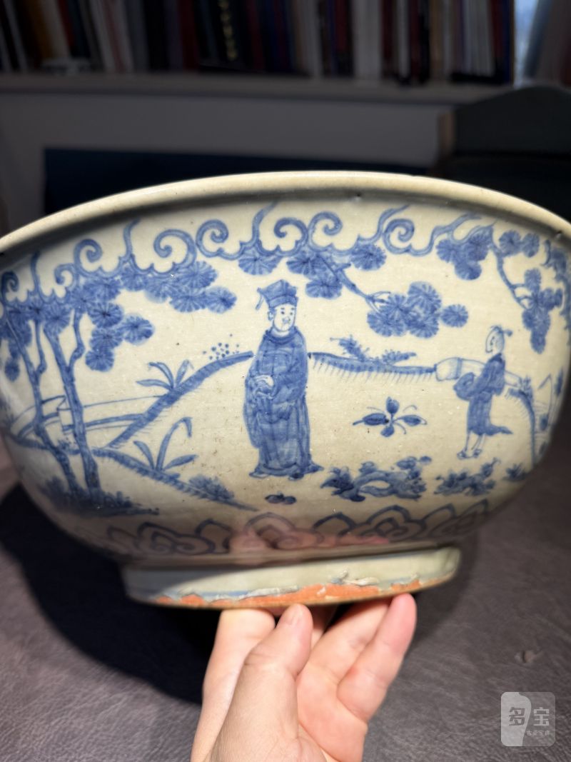 明嘉靖 青花庭院高仕图大碗 - 图14